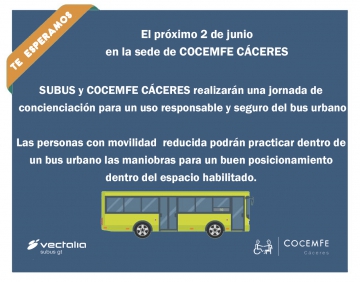 cartel evento con subus en cocemfe cáceres el 2 de junio a las 11:30